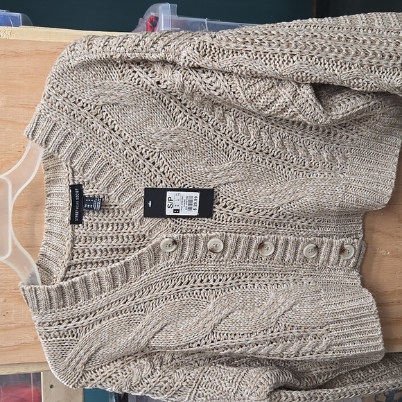 Streetwear Society Size S Beige Cropped Button Down Knit Cardigan - Picture 2 of 9